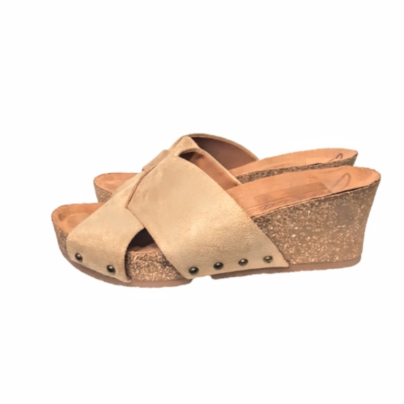 Zodiac Mila Cork Wedge Summer Slide Sandal in Sand Beige Flip Flop Thong boho - Picture 6 of 10